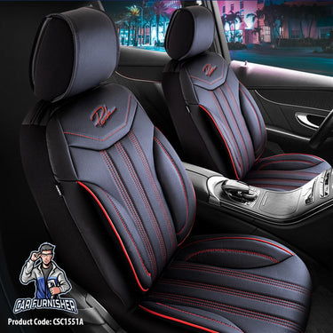 Car Seat Cover Set - Miami Design Red 5 Seats + Headrests (Full Set) Leather